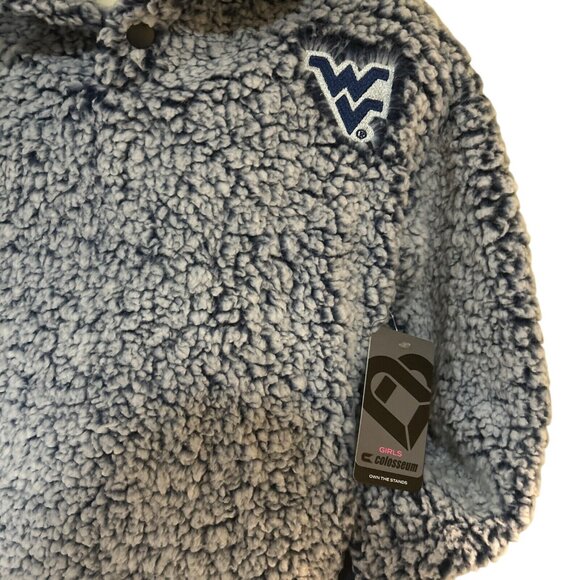 West Virginia Mountaineers Colosseum Navy Teddy LS Pullover Girls M New - Picture 3 of 6
